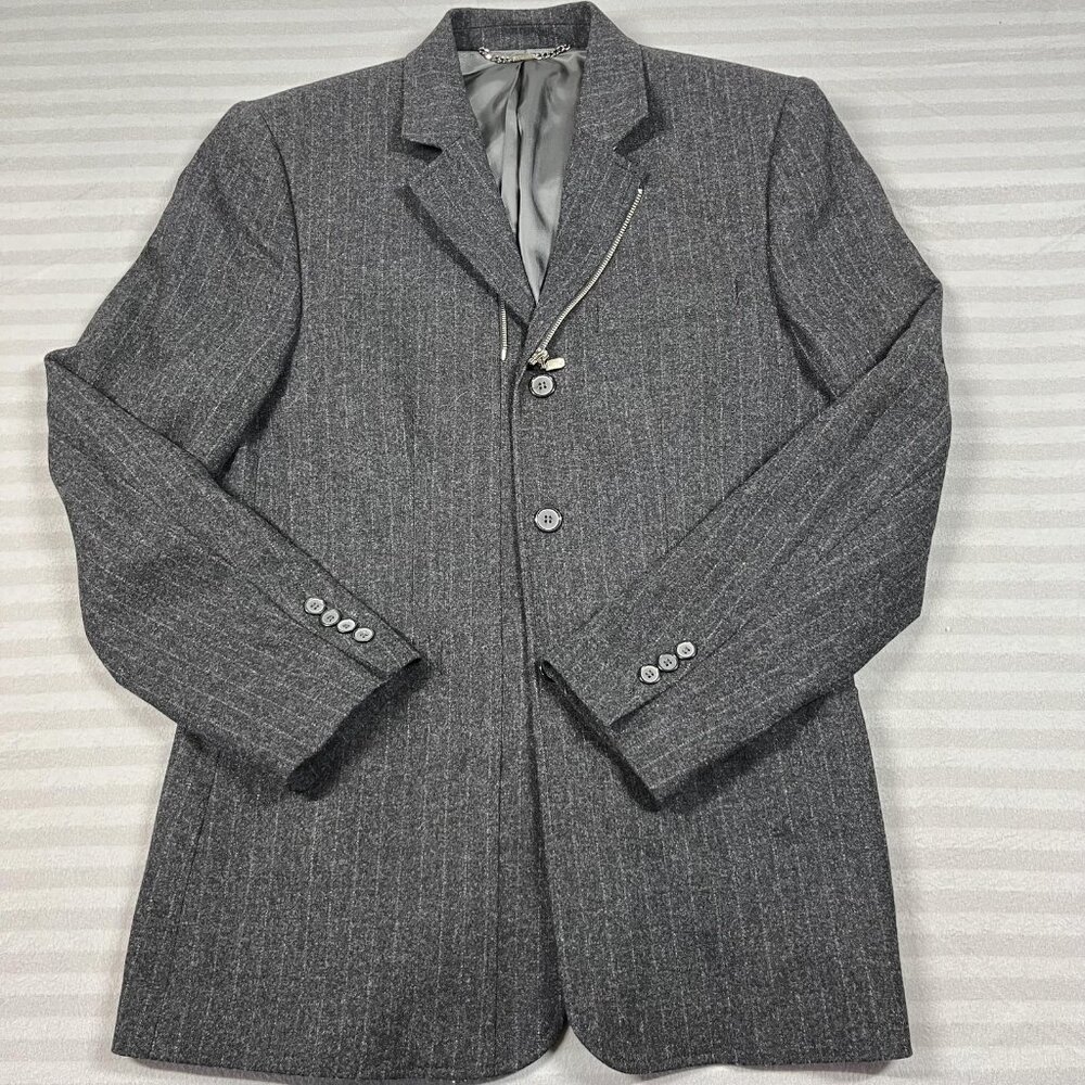 America Blazer Mens S Gray Pinstripe Wool Blend 3 Button Zip Insert Sport Coat